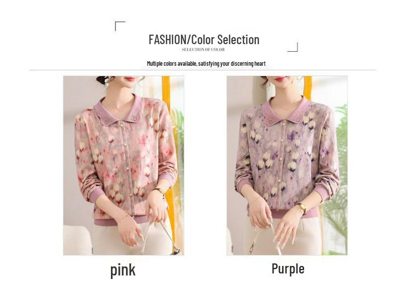Mom's Spring Lapel Base Layer: Elegant Plus Size Long-Sleeve Shirt for Women 50+