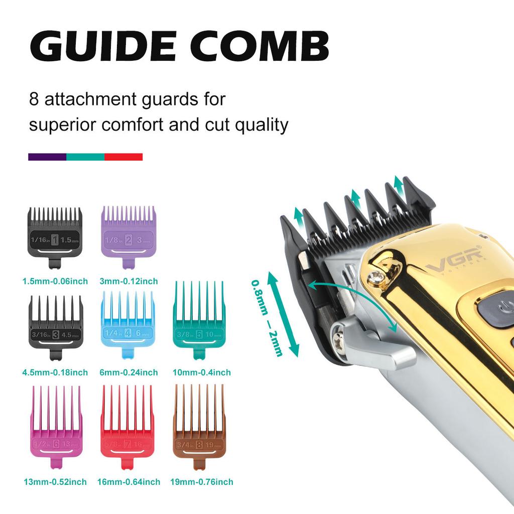 VGR Electric Hair Clipper Metal Retro Men's Electric Hair Clipper Oil Head Carved LED Smart Digital Hair Clipper Fashion Professional Personal Care