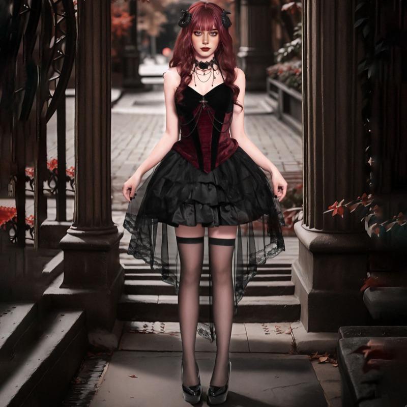 Halloween Court Duchess Diablo Gothic CO Uniform Cosplay Vampire Demon Witch Lace Dress