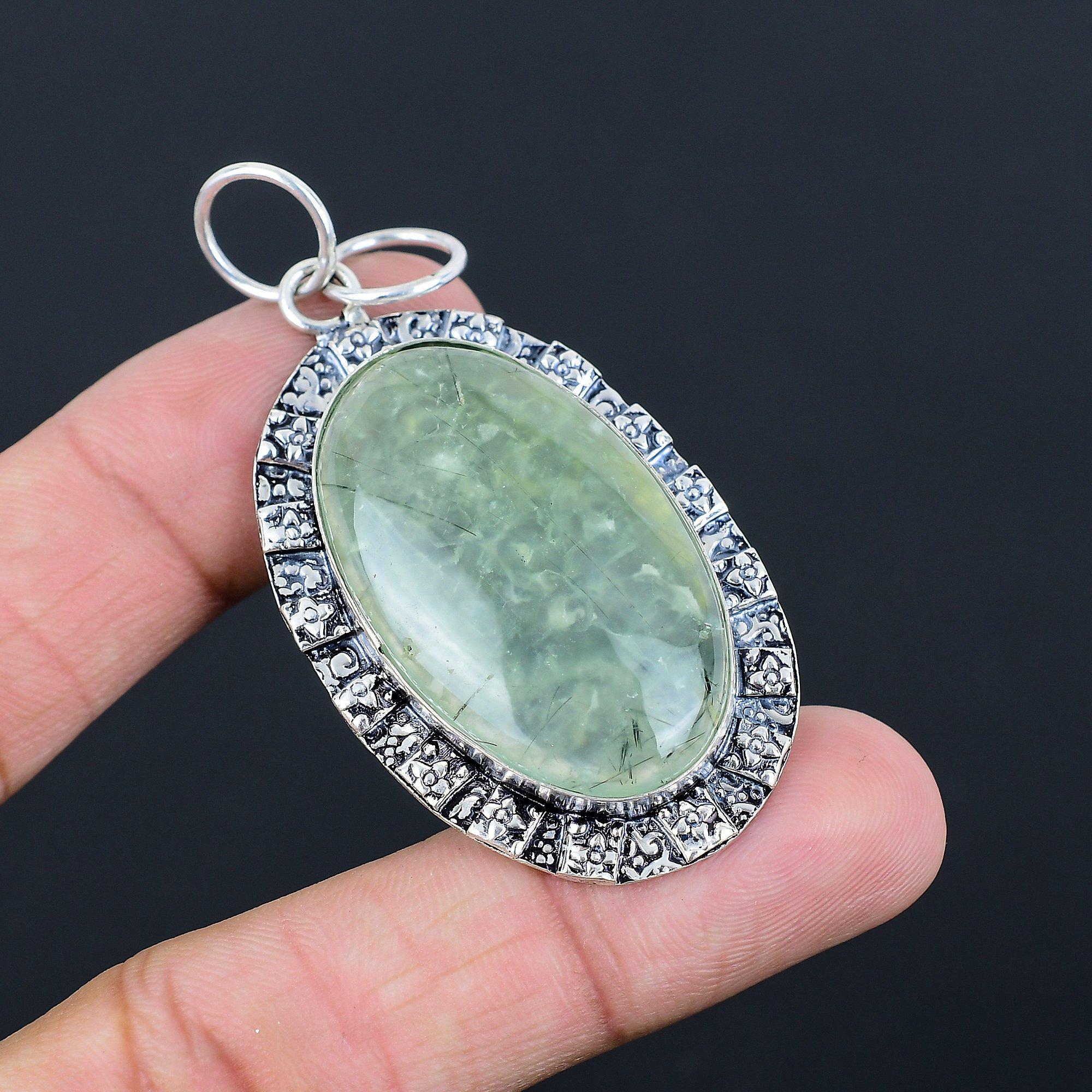 Натуральный Мох Моховой Пренит Стерлинговое Серебро Ручная Работа Уникальный Мастер Жена Кулон