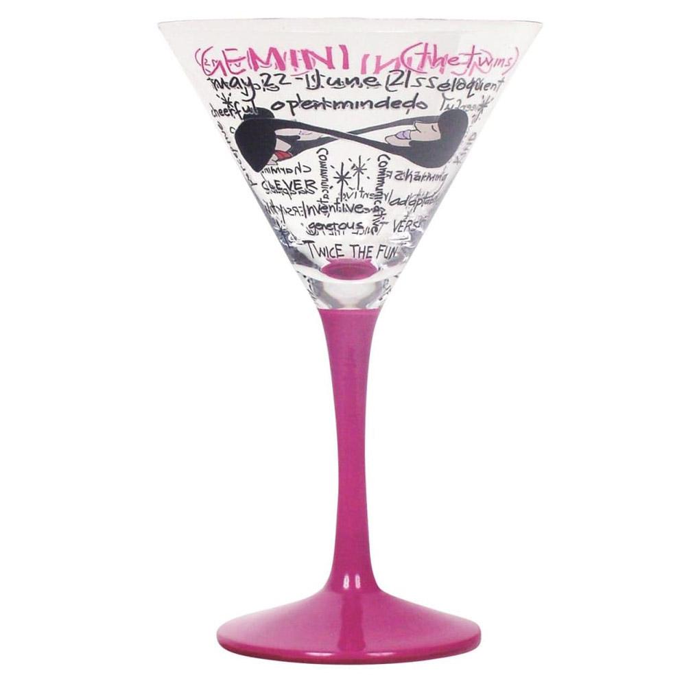 Coyote Zodiac Hand-Painted Martini Glass (Gemini)