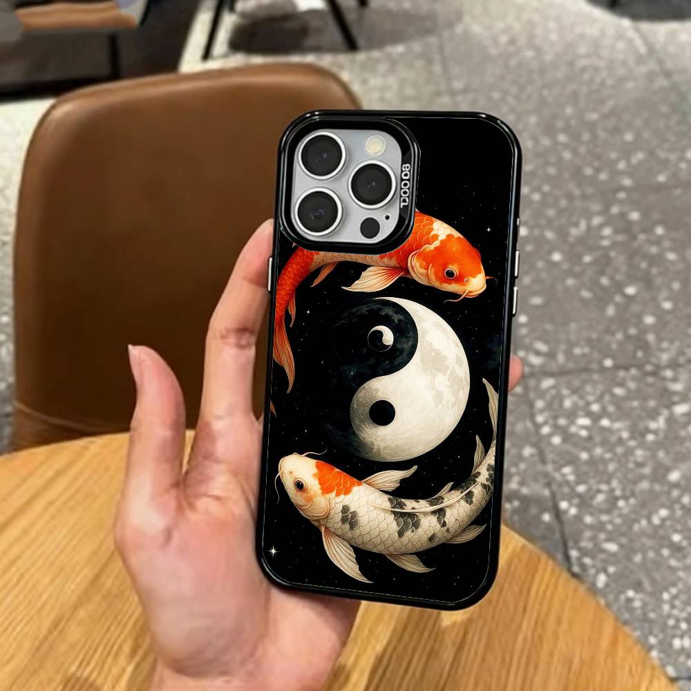 Y-Yin Yang Koi Fisch Zen Kunst Handyhülle Für iPhone17,16,15,14,13,12,11 Plus,Pro Max Bunte Silberbeschichtete Innenabdeckung