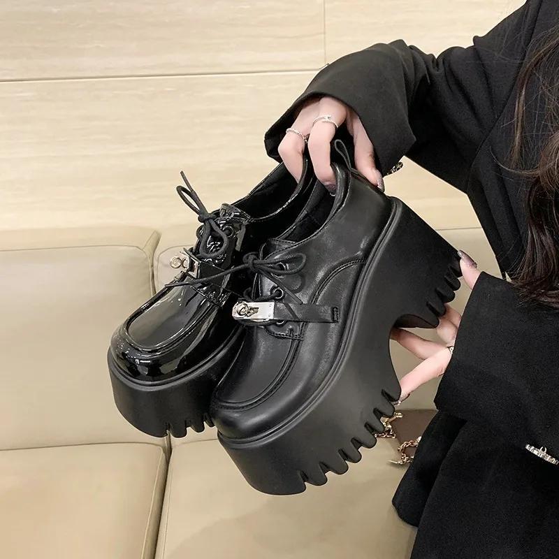 Fashion 8CM Lolita Shoes Women Mary Jane Lace Up Loafers Girls Students Uniform High Heels Platform Office Shoes Cosplay Female Shoes