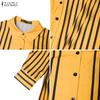 ZANZEA Women Casual Turn Down Collar Long Sleeve Stripe Dress