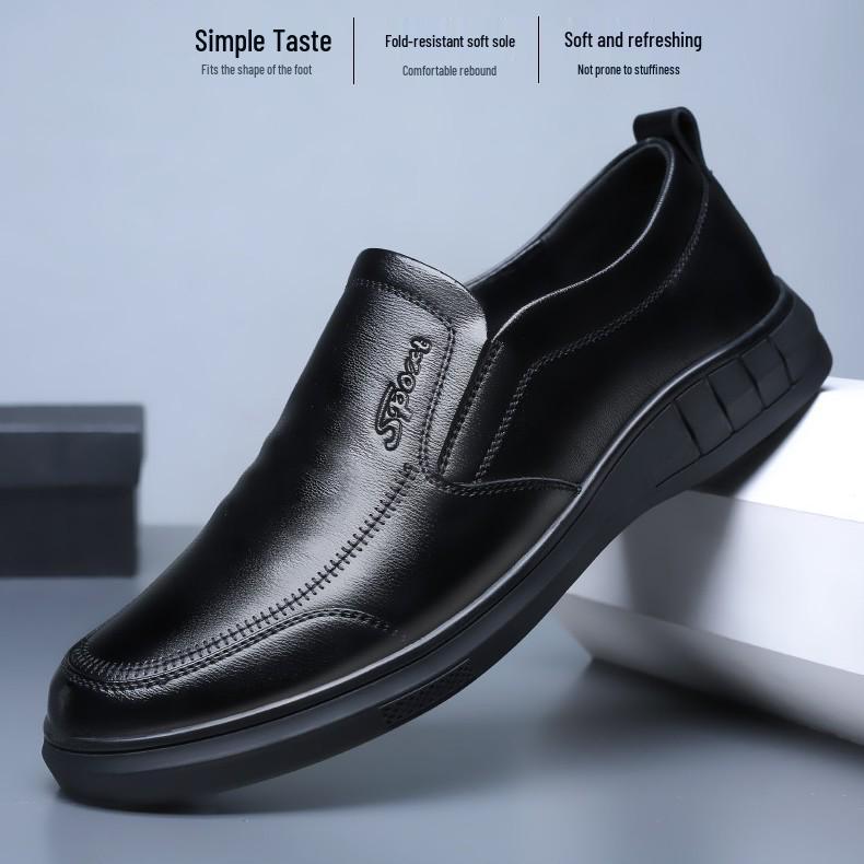 Men's Versatile Low-top Leather Shoes - Fashionable, Comfortable, Soft Sole for Middle-aged and Elderly.