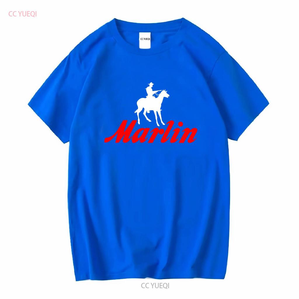 Marlin Gunmaker Logo Guns Firearms Rifles Men's Navy Blue T Shirt S 5XL Long Sleeves Vintage Washed Breathable Comfortable