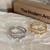 Light Luxury Retro White Zirconia Pearl Double-layered Open Ring Female Exquisite Fashion Versatile Niche Senior Sense of Finger Ring Everyday Ring