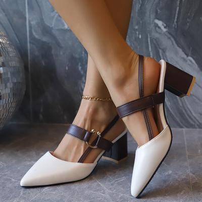 Mode Elegant Spitzschuh Klobiger Absatz Sandalen Damen Sommer Slingback High Heels Pumps Frau Mode Dickabsatz Partykleid Sandalen