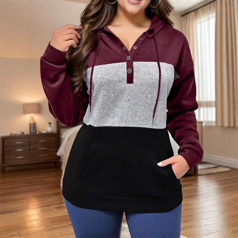 Autumn Winter Women Fleeces Lady Tops S-5XL Fall/Winter Contrast Color Hoodie