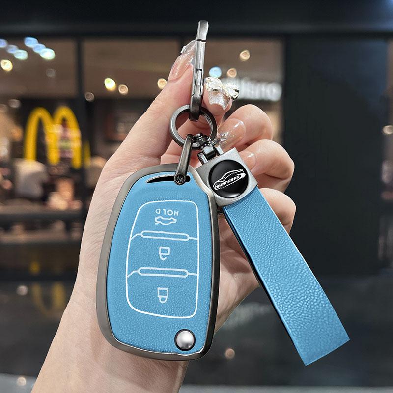 Zinc Alloy Leather Car Folding Key Cover Case Holder Keychain for Hyundai Avante I10 I20 I30 HB20 IX25 IX35/45 TUCSON Accessorie
