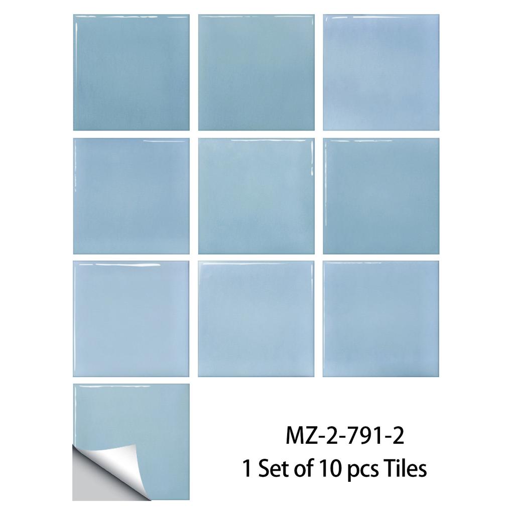 10Pcs Modern Macaron Color Tile Stickers - Waterproof Self-Adhesive PVC Wall Decals - Glossy Crystal Surface Mural for Kitchen Bathroom DIY Decor