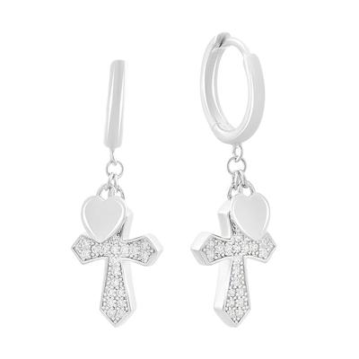 Silver Earrings with Natural Cubic Zirconia, Mother of Pearl (2153764)