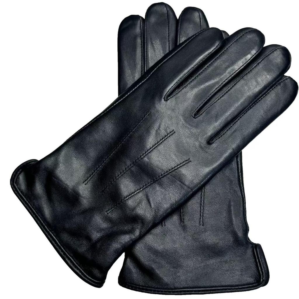 European & American Men's Sheepskin Leather Gloves with Wool Lining - Winter Warm, Plus Velvet, Windproof.