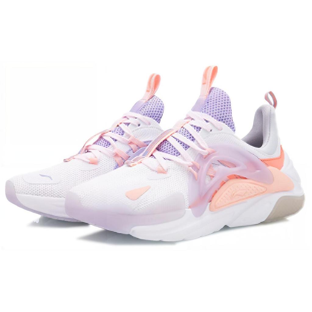 Li Ning Spark Fabric Trendy Slip Resistant Abrasion Resistant Low top Sports Casual Shoes Women's Peach Pink Orange AGLQ066-4