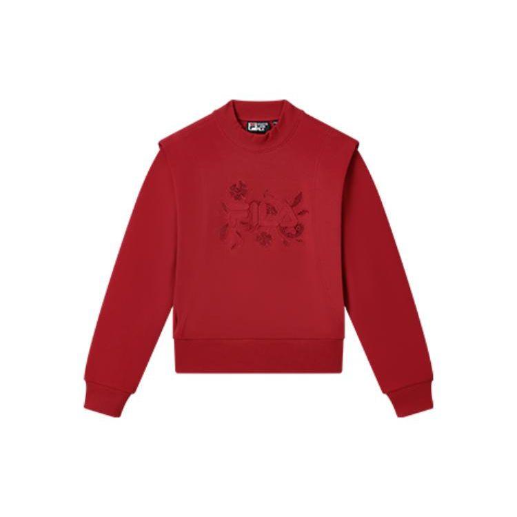 FILA Embroidered Logo Pattern Loose Pullover Sweatshirt Women tops Hot-Red F11W318204FRD