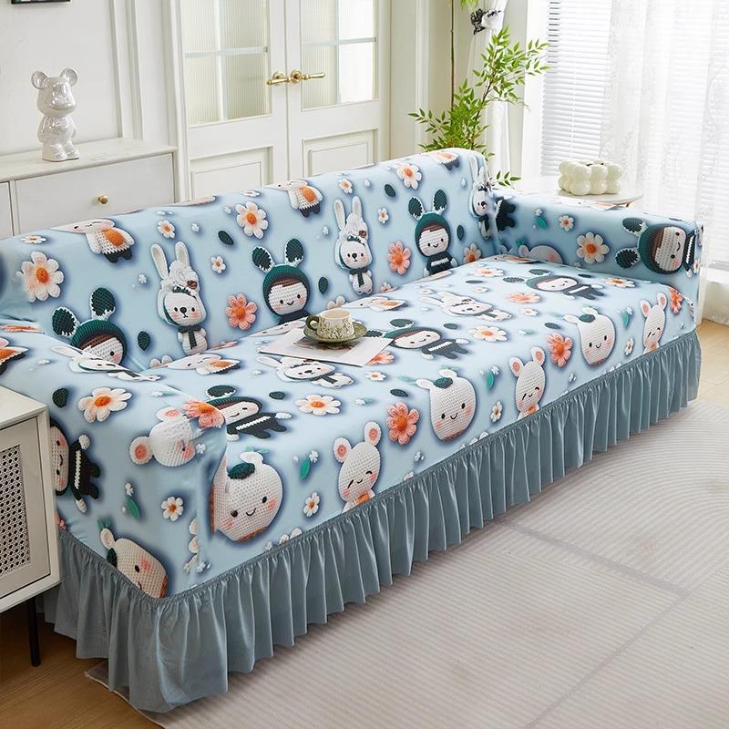 

All inclusive Elastic Ice Silk Sofa Cover New Summer Style Anti Cat Scratch Skirt Hem Summer Straight Line Anti Slip Sofa Cover t 90*140cm
