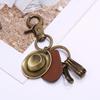 Retro Cowboy Hat Punk Keychain Cowhide Leather Charms Alloy Keyring Iron Key Chain Men Accessories Creative Car Hanging Man Gift
