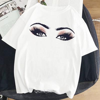 Prinzessinnenkrone Wimpern Aufdruck T-Shirt Damen Kleidung 2025 Harajuku Kawaii Kleidung Weißes T-Shirt Femme Sommer Tops T-Shirt