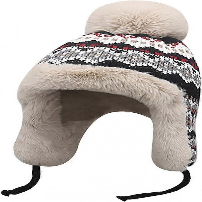 Women's Winter Knitted Beanie Ear Protection Warm Fleece Lined Skull Hat Earmuffs Snow Hat