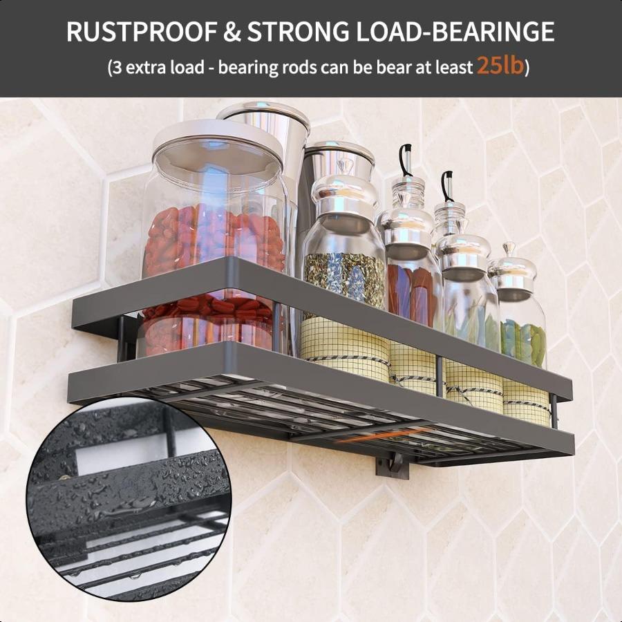 Spice Rack Organizer Wall Mount 10" Hanging Black Spice Organizer Shelf Farmhouse Seasoning Organizer Space Shelves Holder for