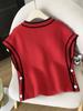European & American V-neck Color Block Fleece Knit Vest - Autumn Loose Fit