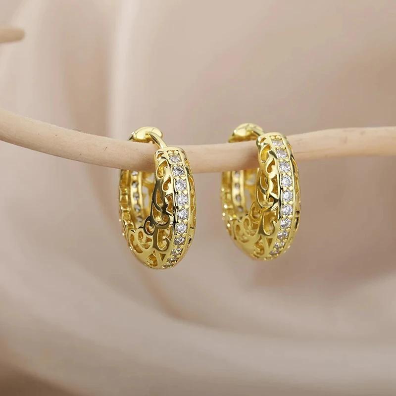 

Huitan Delicate Hollow Circle Earrings with Cubic Zirconia Luxury Coloration/Gold Color Earrings for Ladies Wedding Ceremony Celebration Jewelry