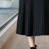 Women Pleated Skirt Elastic High Waist A-Line Midi Solid Color Mid-calf Length Skirt Thickened Commuting Style Skirt