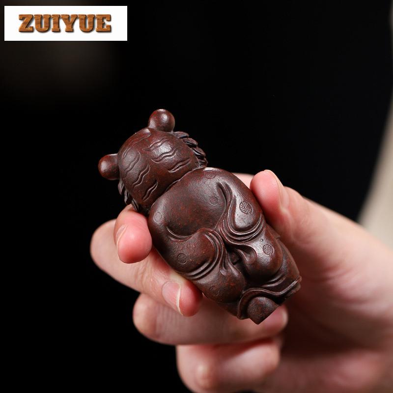 Antique Purple Clay Tea Pet Ornaments Boutique Can Raise Tiger Figure Decoration Desktop Lucky Decor Handmade Teaset Accessories