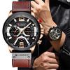 CURREN Men's Business Leather Strap Watch Waterproof Quartz Chronograph Date Display Three Sub-Dials Six Hands Casual Wristwatch