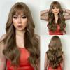 Wine Red Long Wavy Synthetic Wig High Temperature Natural Wig with Bangs Colorful Party Cosplay Hair for Black Women