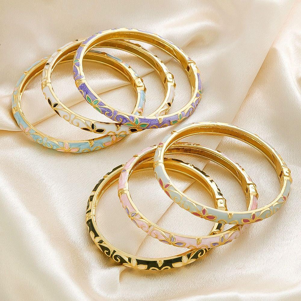 Classic Hollow Out Flower Bangle Chinese Women's Hand Bracelet Vintage Cloisonne Bangle  Girls