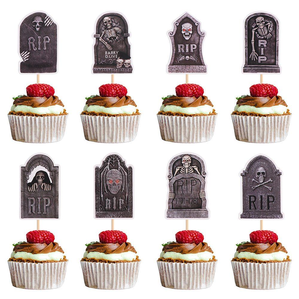 8pcs Festival Halloween Tombstone Cupcake Toppers Paper Tombstone Cake Insert Card  Ghost Festival