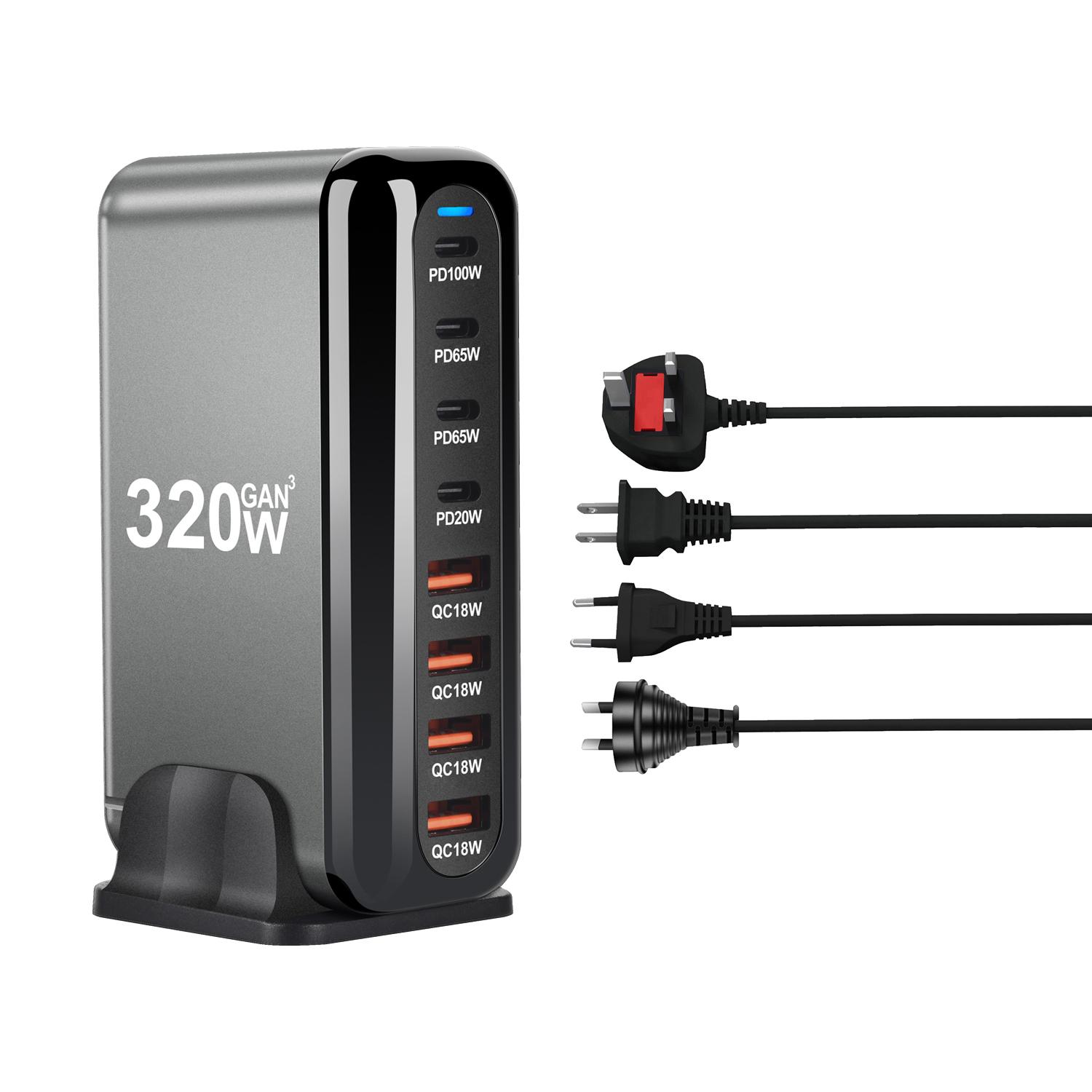 

320W Adaptor Headed Mobile Gan Bulk Multi Desktop Station Plug Usa Uk Power Phone Type C Port Fast Charging Usb Wall Chargers EU