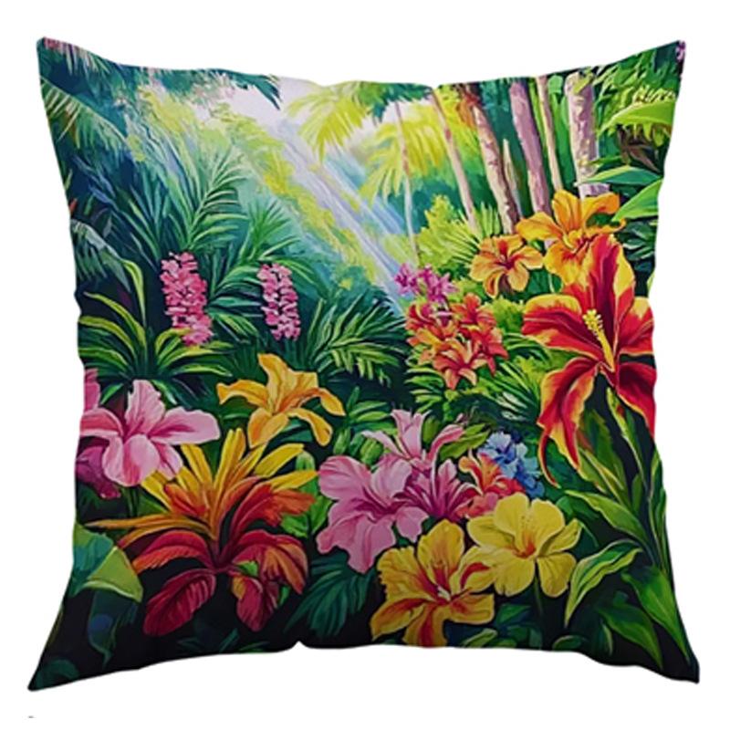 Plant Flower Print Pillow Cover Bedroom Window Sill Bay Window Pillow Cushion Cover Square Pillow Cover Short Plush