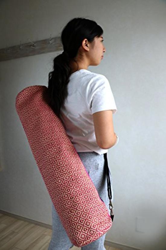 Yoga bag mat jute linen fabric Diamond pattern Pink Organic [Ajee] (yoga case) Hand-woven