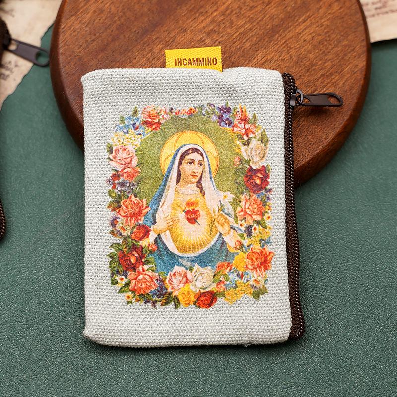 9x7cm Virgin Mary Jesus Prayer Rosary Bag Religious Jewelry Storage Box Prayer Beads Rosary Box Christian Gifts