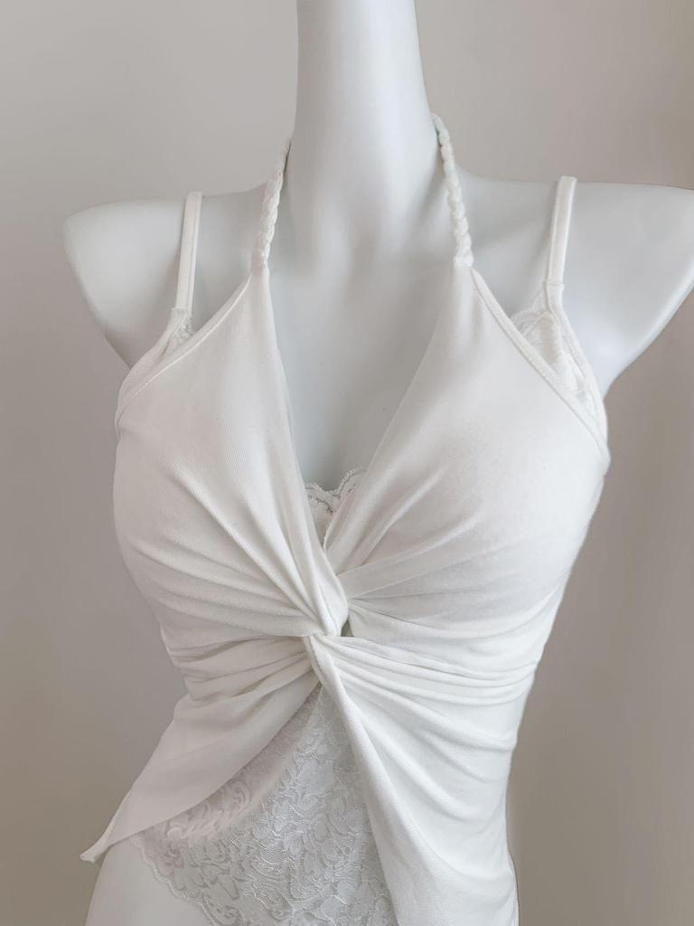 Women's Sexy Lace Halter Top with Padded Bust - Slimming Faux Two-Piece Versatile Tank