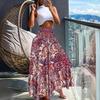 2025 Summer Women's Printed Beach Vacation Long Skirt with Big Hem
