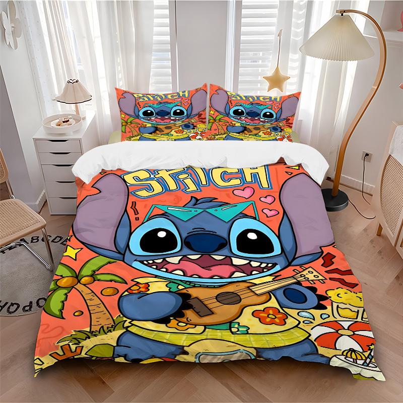 3pcs Stitch Printed Bedding Set, Breathable And Soft, Machine Washable, Christmas Gift, Suitable for Bedroom Decoration, 096