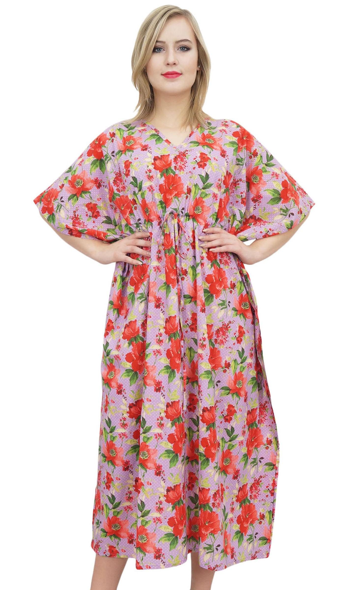 

Bimba Women s Black Long Kaftan Cotton Coverup Floral Drawstring Waist 8 лавандовий