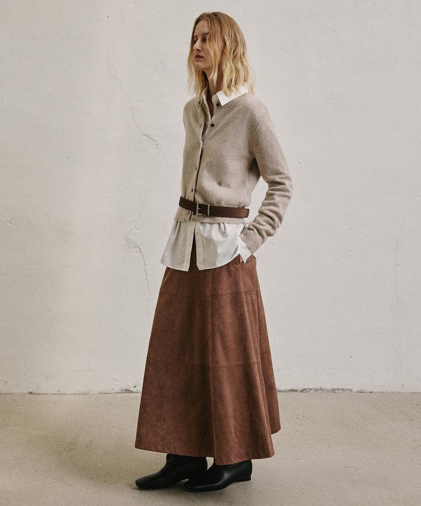 Artid Suede Flare Skirt_Brown
