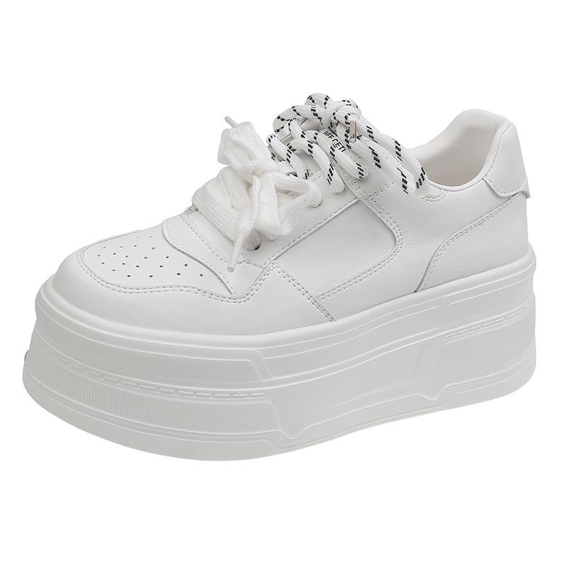 

Small height increase muffin shoes women s pair of shoelaces leather little white shoes 2025 autumn new platform sports casual shoes 40 белый