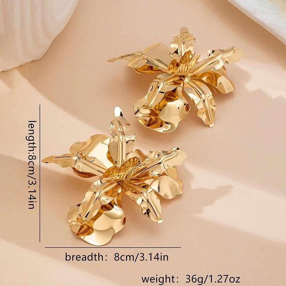 Pleated Large Flower Earrings Irregular Ear Accessories Exaggerated Flower Earrings Party