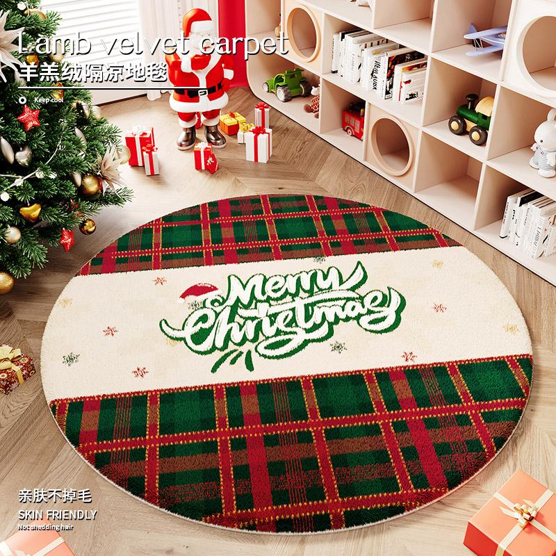 Cartoon Style Rugs for Bedroom Christmas Living Room Decoration Red Carpet Round Thickend Lounge Floor Mat Fluffy Soft Plush Rug