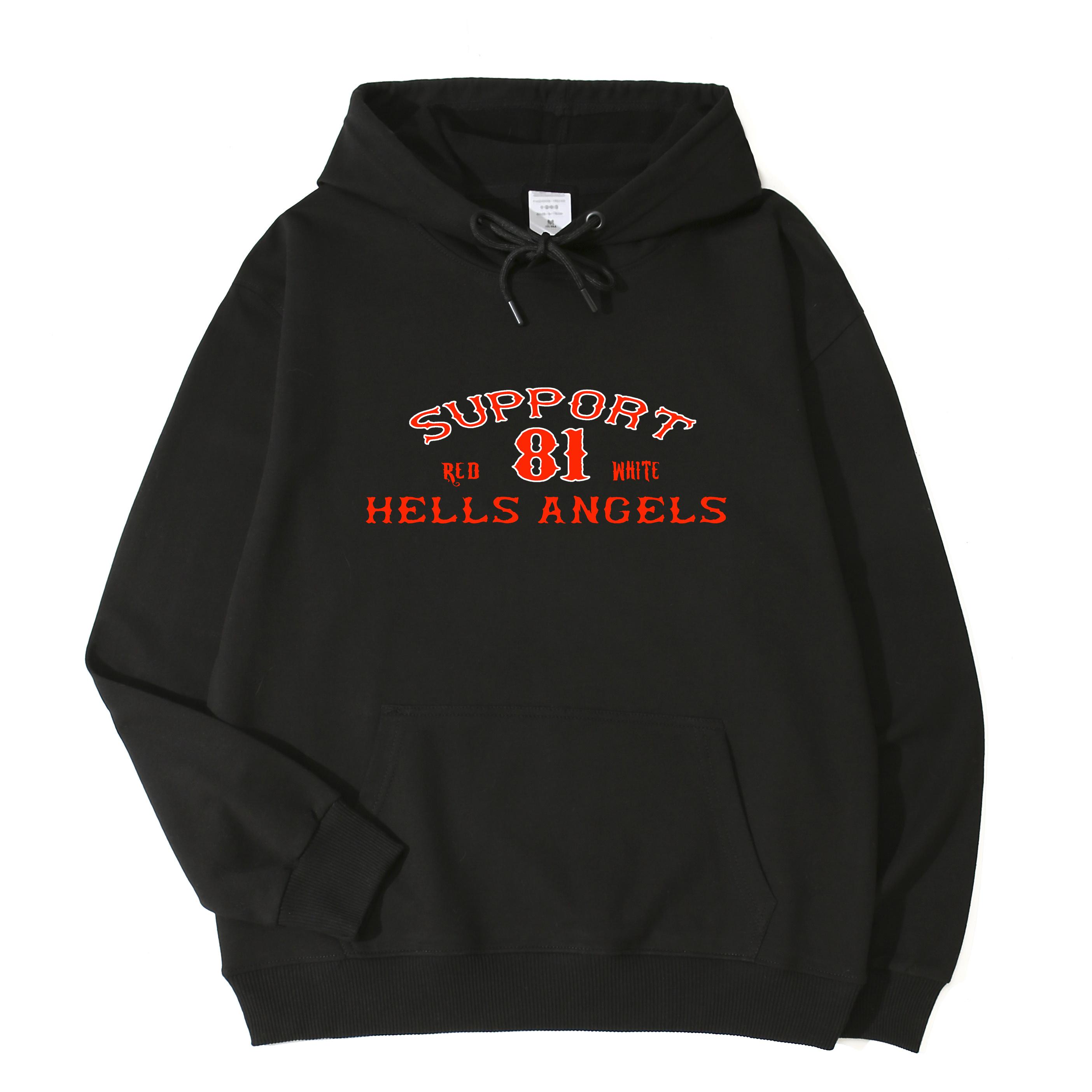 Biker-Engel Herren Hoodie Klassischer Kapuzenpullover, Hells Angels 81 Text Aufdruck Vorne, Gemütliches Fleece Sweatshirt für Sport Outdoor Freizeit Outfits S schwarz
