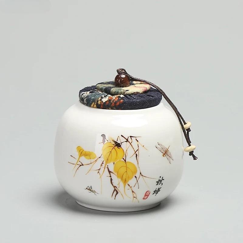 Ceramic Tea Caddy Canister Mini Portable Travel Sealed Can Kitchen Food Storage Tanks Porcelain Candy Jars