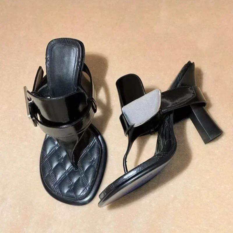 

Мода Супер Высокие Каблуки Женские Шлепанцы Дизайнерские Туфли на Каблуке с Перемычкой для Пальца Летние Вьетнамки Мода 2025 Бренд Массивные Слайды Туфли-лодочки Сандалии 40 чёрный