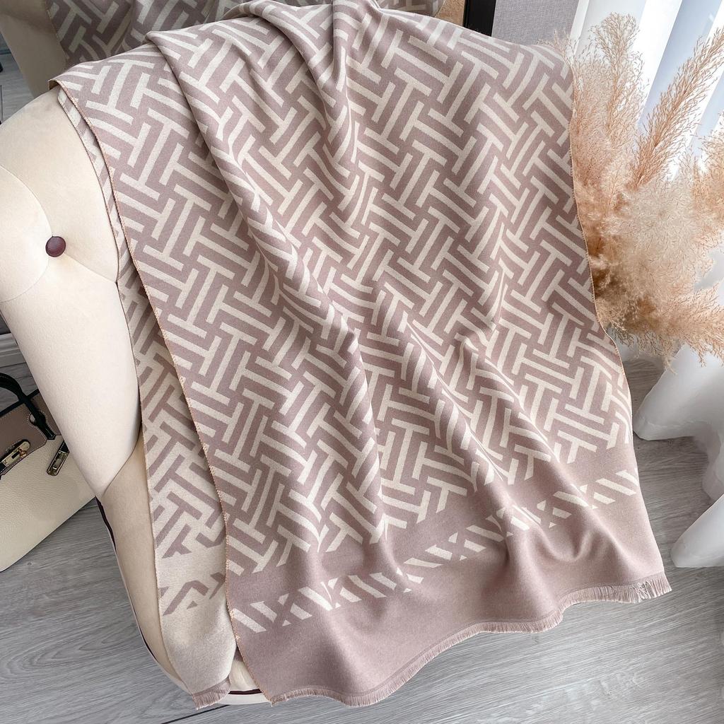 Imitation Cashmere Scarf Medium And Long Outer Shawl Double-Sided Warm Letter Scarf Female Live Stream Trend