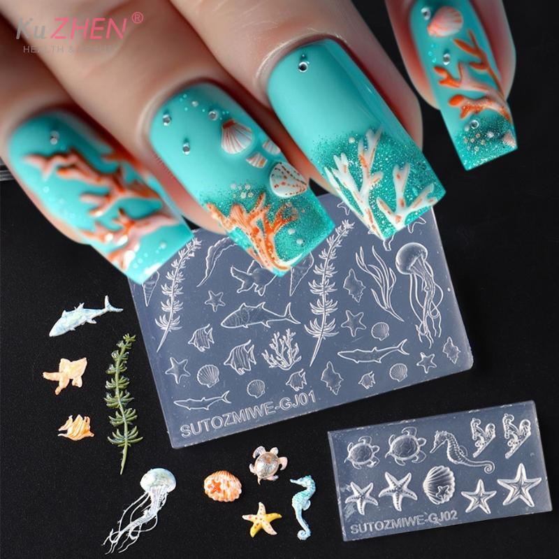 3D Rose Flower Silicone Nail Mold Ocean Style Shell Starfish Nail Transparent Mold DIY Nail Art Decoration Manicure Design Tools