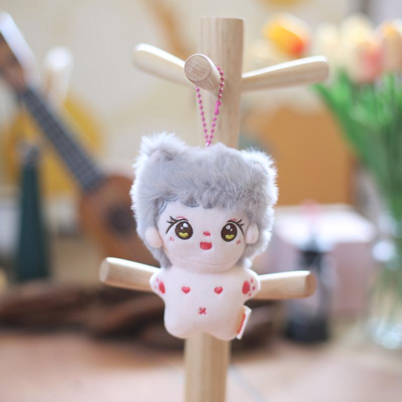 

Plush Doll Lovable Keychain Cute Stuffed Toy Soft Cotton Bag Versatile Charm Gray Open Eyes